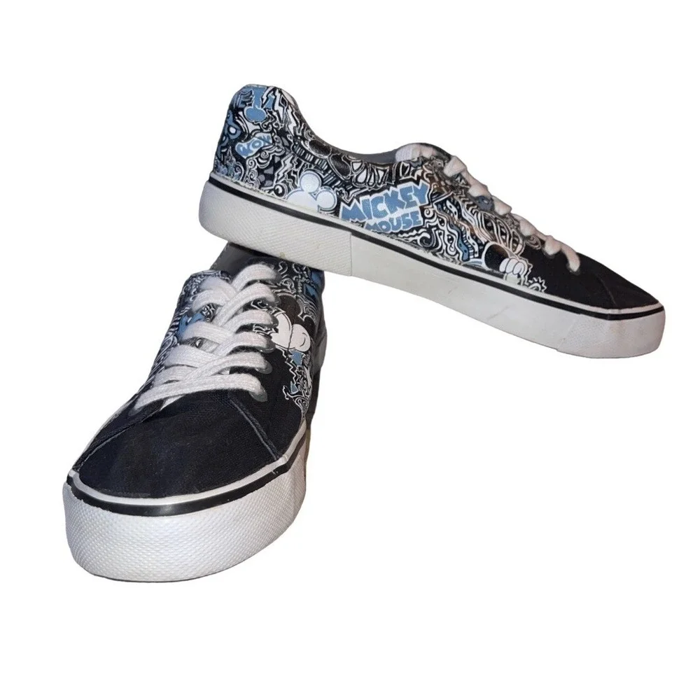 Disney Parks Men's Black Canvas Mickey Mouse Graffiti Print Sneakers Shoes Sz 7